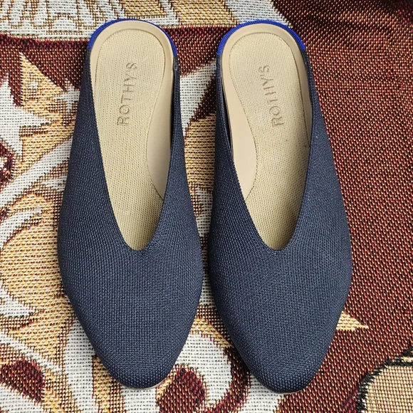 Rothy's Almond Toe Demi Flats Mules Navy Women's Size 7 Shoes Loafers Rothys - Picture 2 of 13